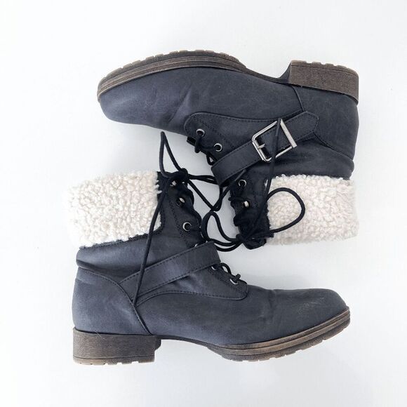 JustFab Feven Womens Lace Up Buckle Faux Fur Bootie Boots Black 5.5 - Picture 8 of 8